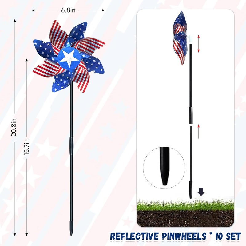 DECEED 10 PCS Reflective Pinwheels for Yard and Garden Bird Devices Pre-Installed Sparkly Wind Spinner Deterrent to Scare Birds Away from Yard Patio Farm (Red&White&Blue) - Image 3